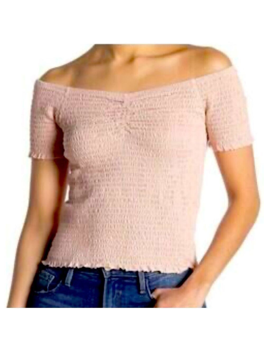 ABOUND Crop top Women's Size XL Blush Pink Smocked Off Shoulder U-neck NWT